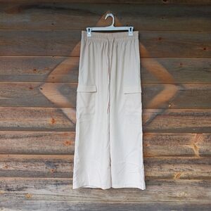 Kisnet Beige Elastic Waist Cargo Wide Leg Lightweight Pants Womens Size M